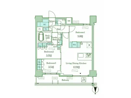 JP NOIE 西蒲田(3LDK/12階)の間取り写真