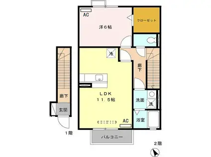 ソラーナ三番館(1LDK/2階)の間取り写真