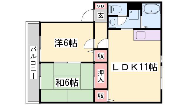 サンハイム下手野 A棟(2LDK/2階)の間取り写真