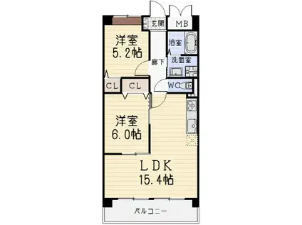 グリーンランド弐番館(2LDK/3階)の間取り写真