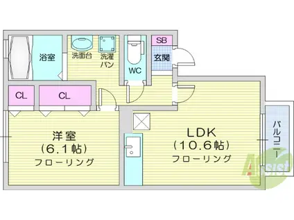 クラレンスホワイトⅡ(1LDK/2階)の間取り写真