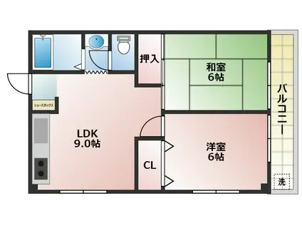 明政ハイツ(2LDK/2階)の間取り写真