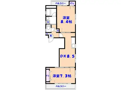 ラクス本八幡(2DK/3階)の間取り写真