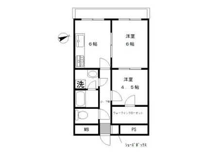 中銀田園調布マンション(2DK/3階)の間取り写真