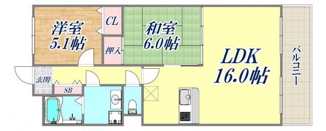 カサ・デラ・ルーチェ苦楽園(2LDK/4階)の間取り写真