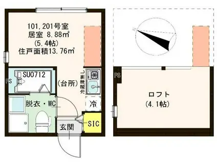 レジナガーデン(ワンルーム/1階)の間取り写真