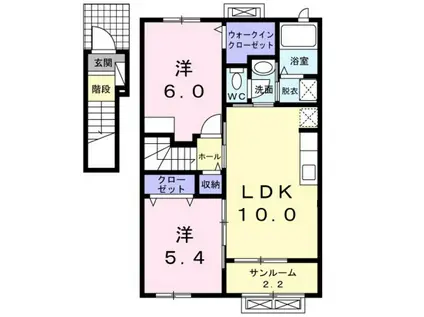 メゾンビュー(2LDK/2階)の間取り写真