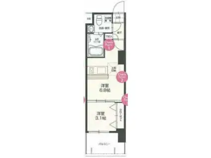 NO.72 HARBER イースト TOWER(1DK/2階)の間取り写真