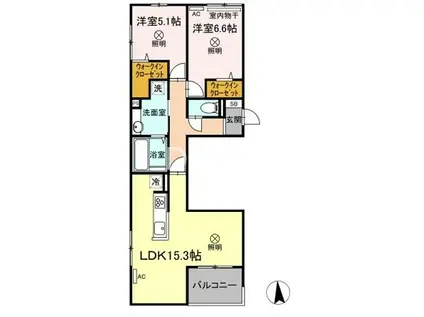 JR吉備線 大安寺駅 徒歩9分 3階建 築5年(2LDK/2階)の間取り写真