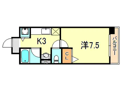 ラフィネ錦が丘(1K/2階)の間取り写真