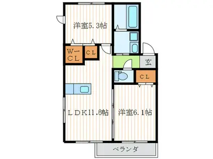 ボジョレー(2LDK/2階)の間取り写真