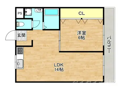 清水ビル(1LDK/4階)の間取り写真