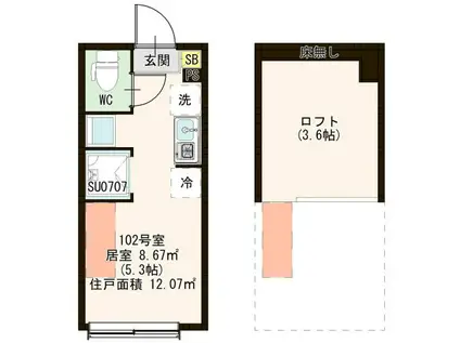 ハーモニーテラス一之江(ワンルーム/1階)の間取り写真