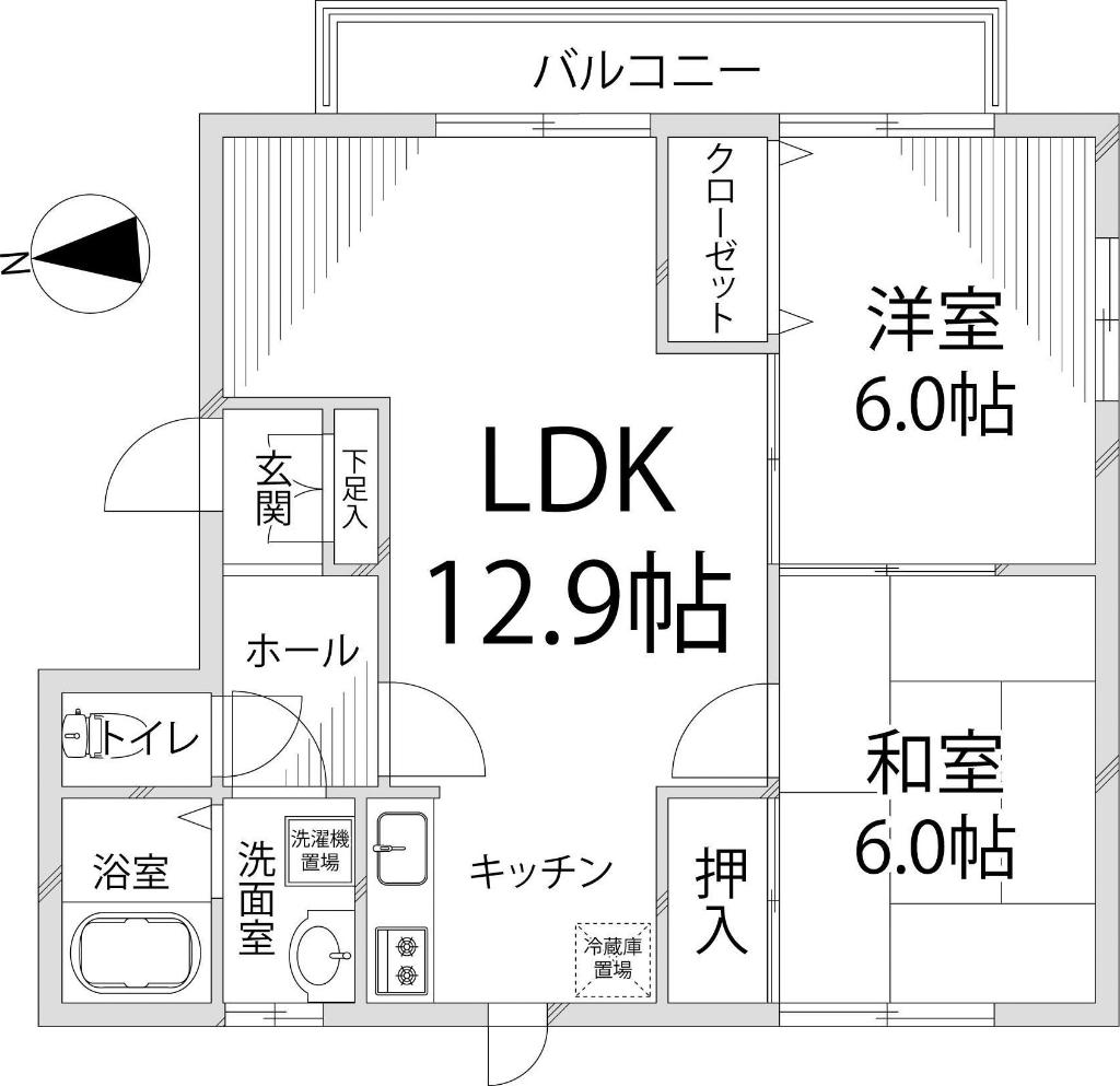 アルコ・ラ・カーサ町坪II(2LDK/2階)の間取り写真