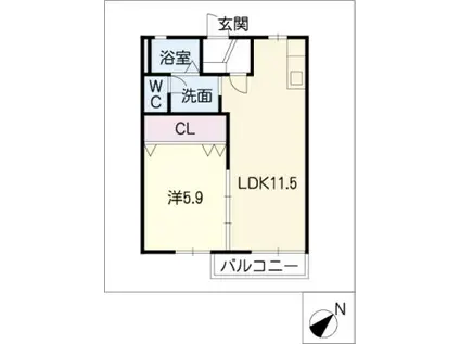 ボヌール一陽(1LDK/2階)の間取り写真