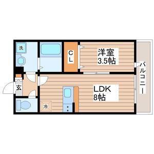 キャトルセゾン小田原(1LDK/2階)の間取り写真