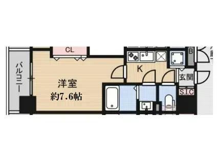 ラグゼ玉造II(1K/13階)の間取り写真