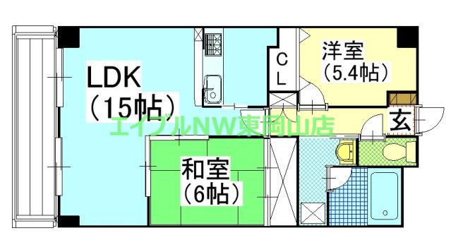 グリーンビレッジ北方(2LDK/4階)の間取り写真