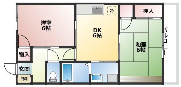 ベルハイム(2DK/2階)の間取り写真