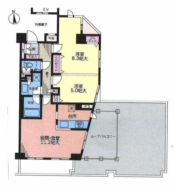 東急ドエルアルス恵比寿(2LDK/6階)の間取り写真