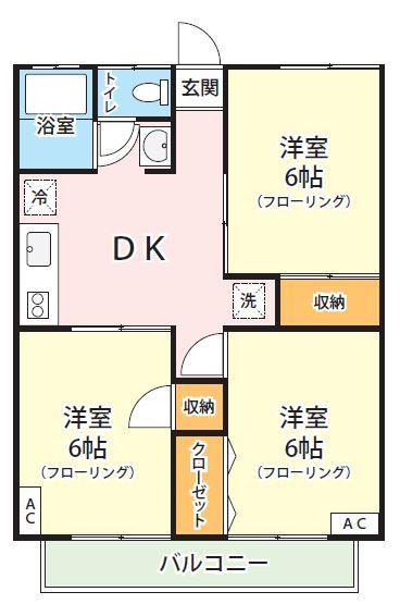 大沢ハイムII(3DK/1階)の間取り写真