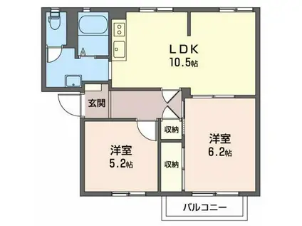 オーシャン城西 D・E棟(3DK/1階)の間取り写真