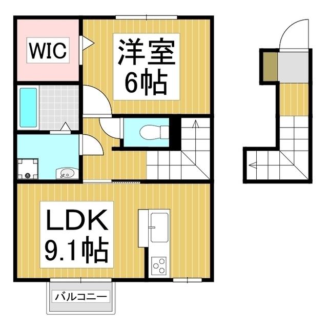 GLANZ D棟(1LDK/2階)の間取り写真