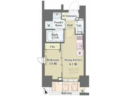 イプセ四谷(1DK/9階)の間取り写真