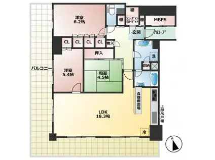 神戸ハーバータワー(3LDK/4階)の間取り写真