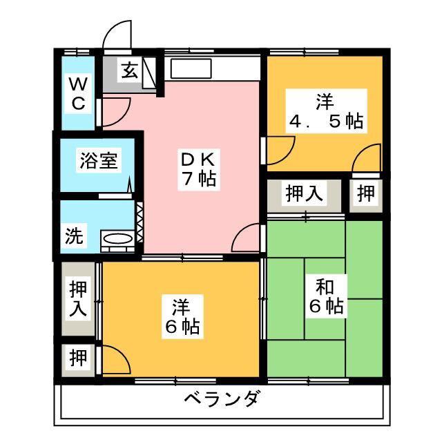 ハイライフ上田(3DK/2階)の間取り写真