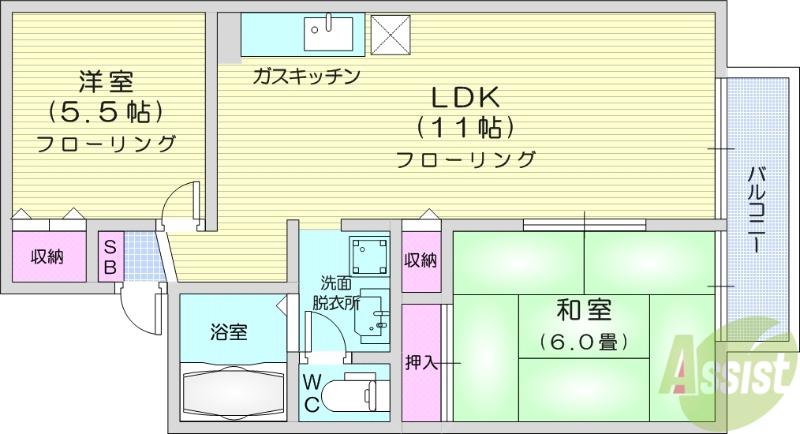 セジュールカワコ-(2LDK/2階)の間取り写真