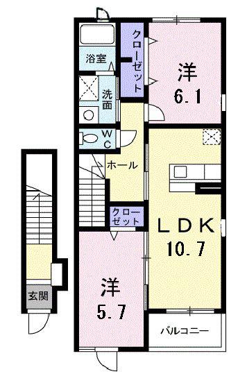 ヴァーチュ A(2LDK/2階)の間取り写真