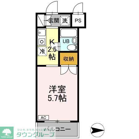 ジュネス西生田(1K/5階)の間取り写真