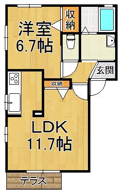 コナハイツ悠(1LDK/1階)の間取り写真