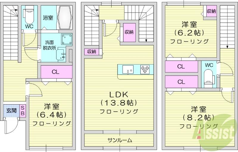PRIM ROSE5(3LDK/1階)の間取り写真