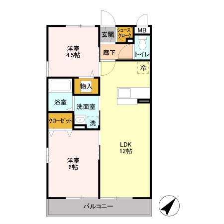キャッソル嵯峨(2LDK/2階)の間取り写真