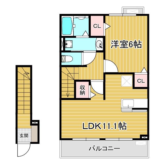 ヴィラ・スタシオン(1LDK/2階)の間取り写真