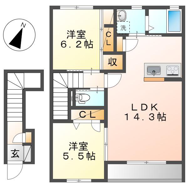 アクアヴィーヴォA棟(2LDK/2階)の間取り写真