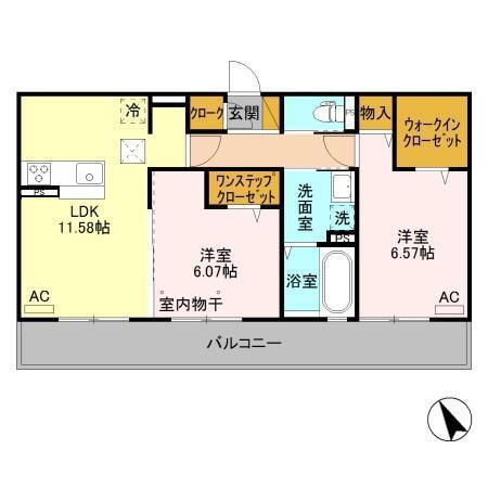 クレアシオン城北(2LDK/3階)の間取り写真