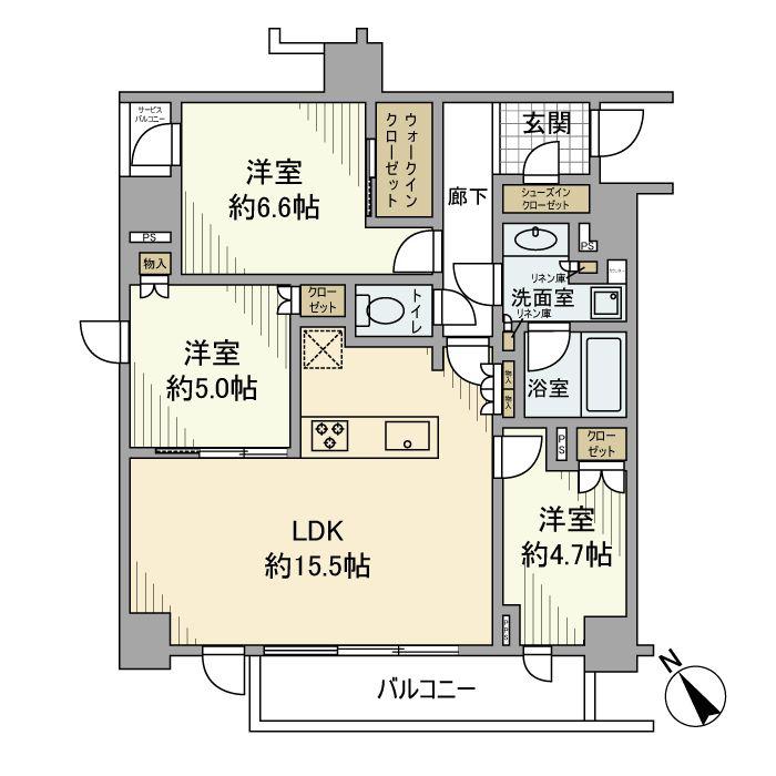 ピアース柿の木坂(3LDK/2階)の間取り写真