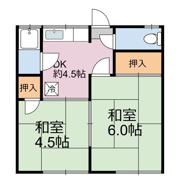 白川荘(2DK/2階)の間取り写真