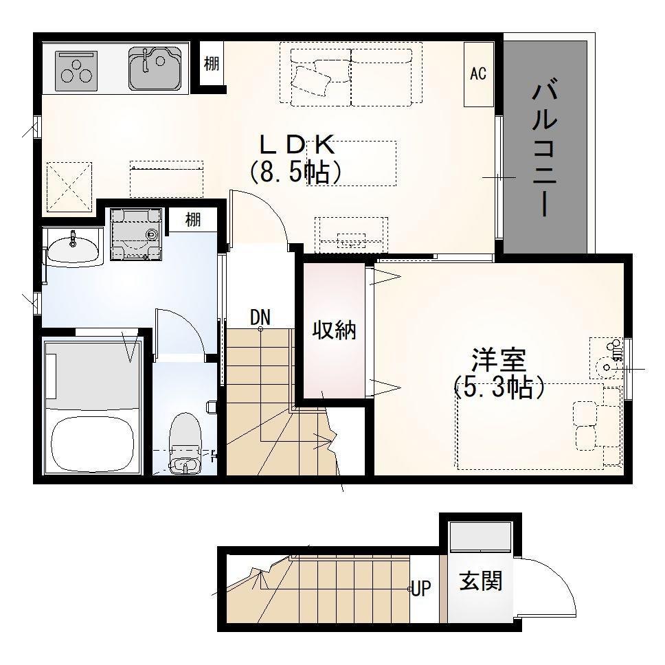 ロタス中島アパート(1LDK/2階)の間取り写真