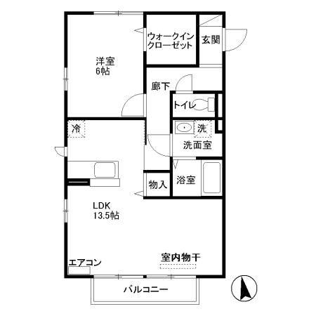 ROSEVILLA D(1LDK/2階)の間取り写真