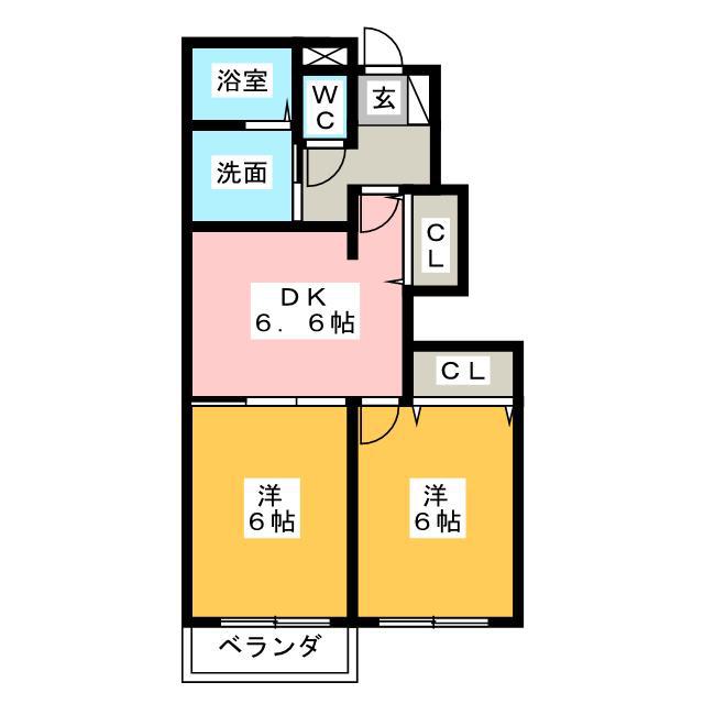 ウィステリアII(2DK/1階)の間取り写真