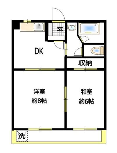 高階マンション(2DK/4階)の間取り写真