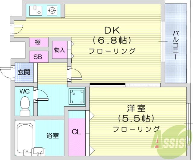 ロイヤルクレストM&S(1DK/2階)の間取り写真
