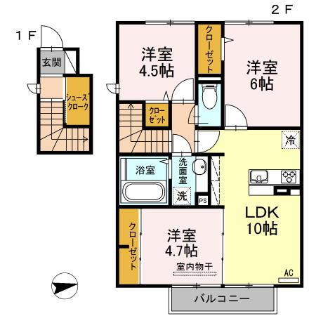パエーゼ/ヴィラージュ(3LDK/2階)の間取り写真