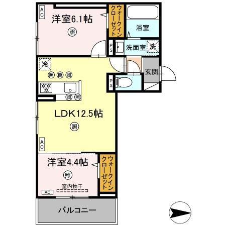 アフィネ浜ノ茶屋(2LDK/2階)の間取り写真