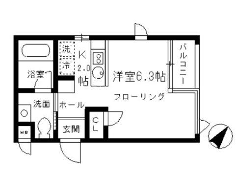 グランアセット月島(1K/2階)の間取り写真