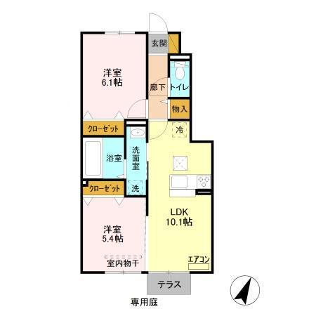 サウスヒルズ II(2LDK/1階)の間取り写真